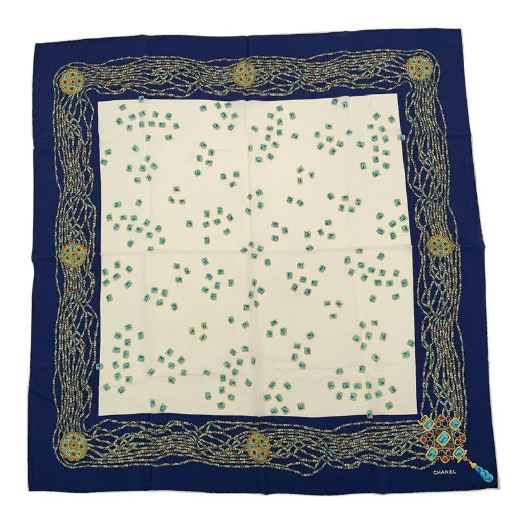 Chanel Scarf Silk Pattern Navy